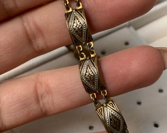 Vintage damascene bracelet dainty damascene gold bracelet spring closure black and gold toldeoware bracelet