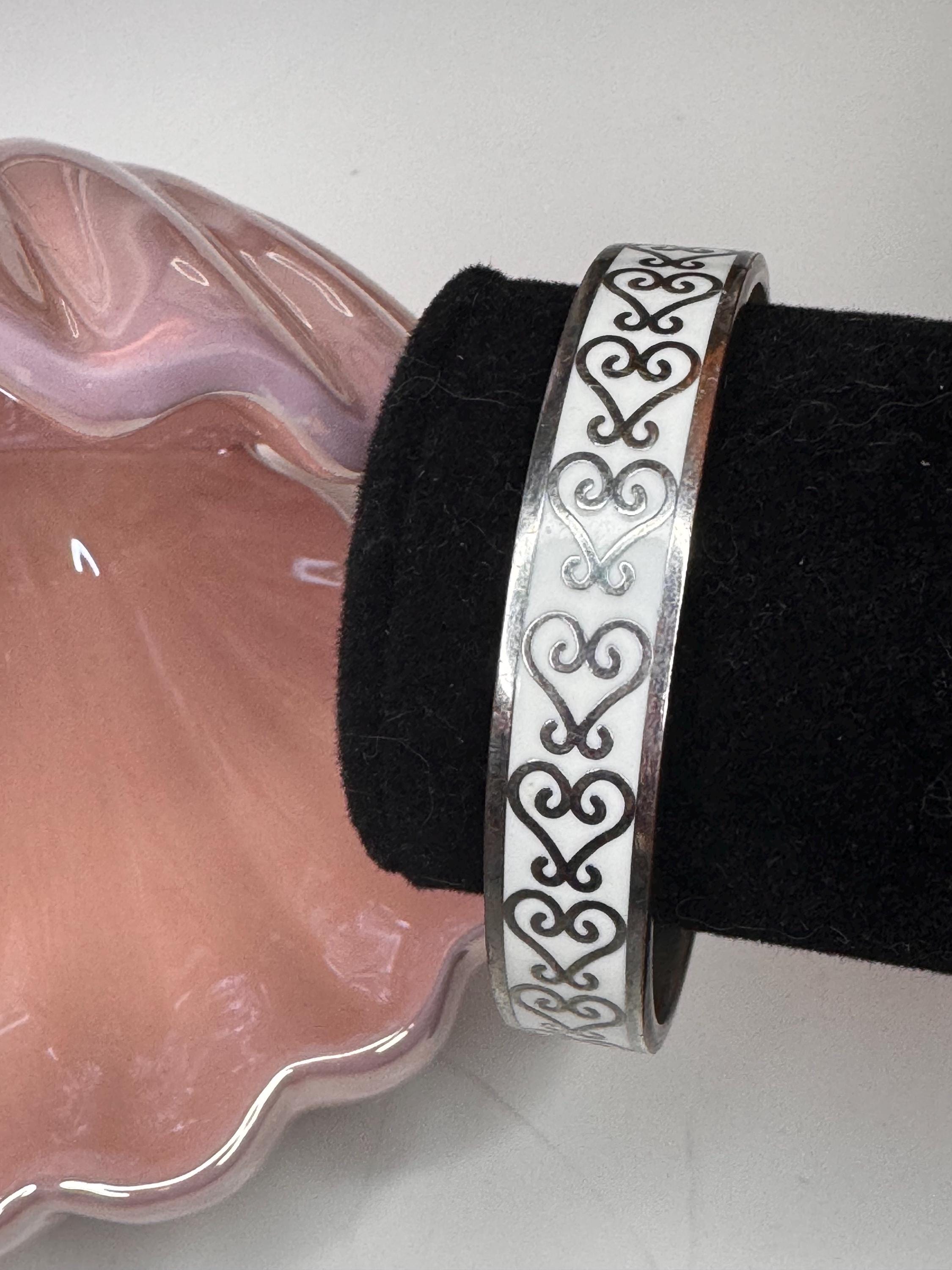 Silver Heart Bangle, White and Silver Heart Bangle - Etsy