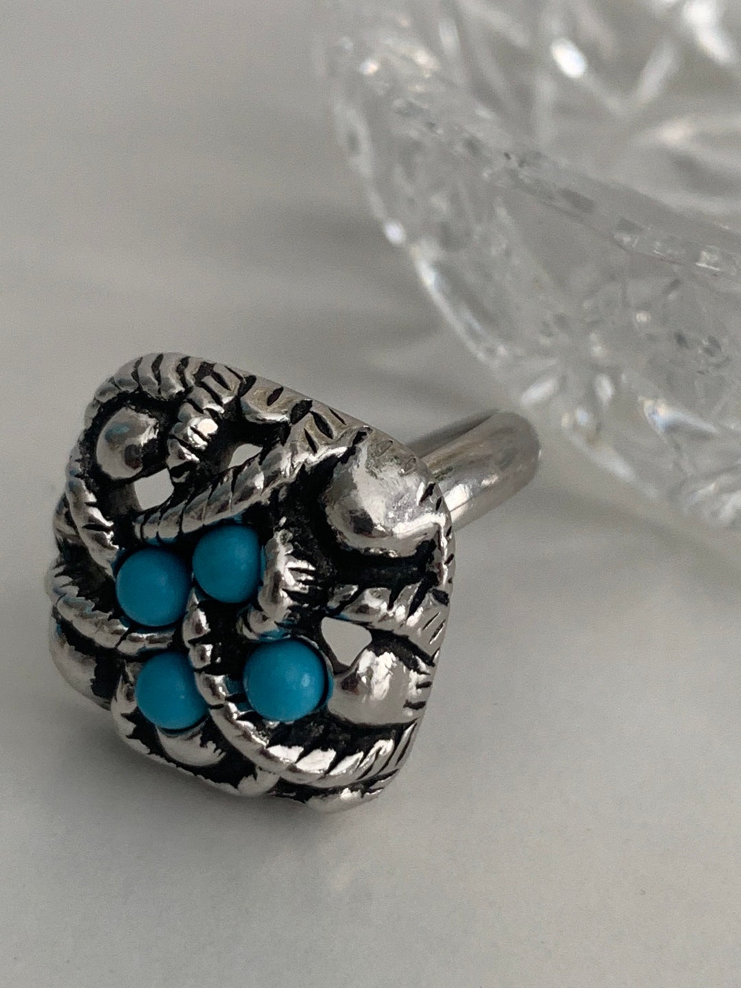 Vintage Avon Ring, Turquoise Silver Ring, Designer Adjustable Silver ...