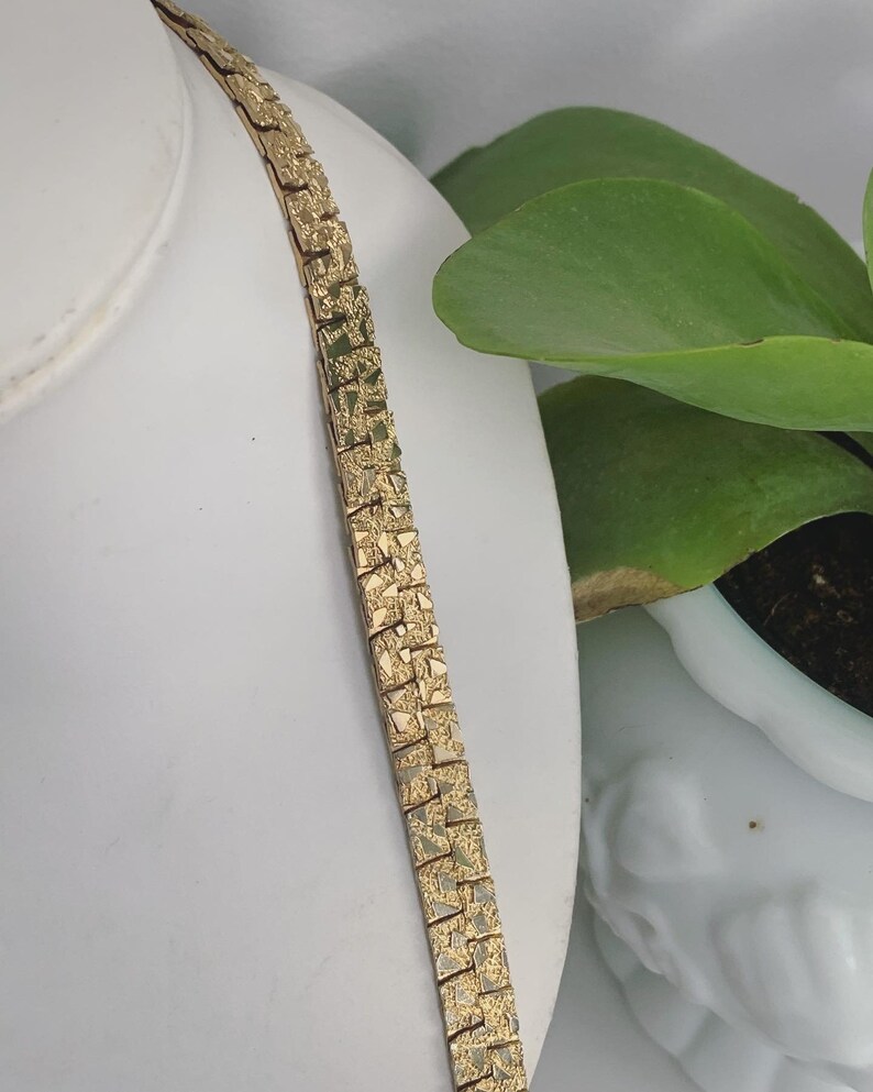 gold jewelry set Hammered gold necklace and bracelet set vintage gold tone necklace