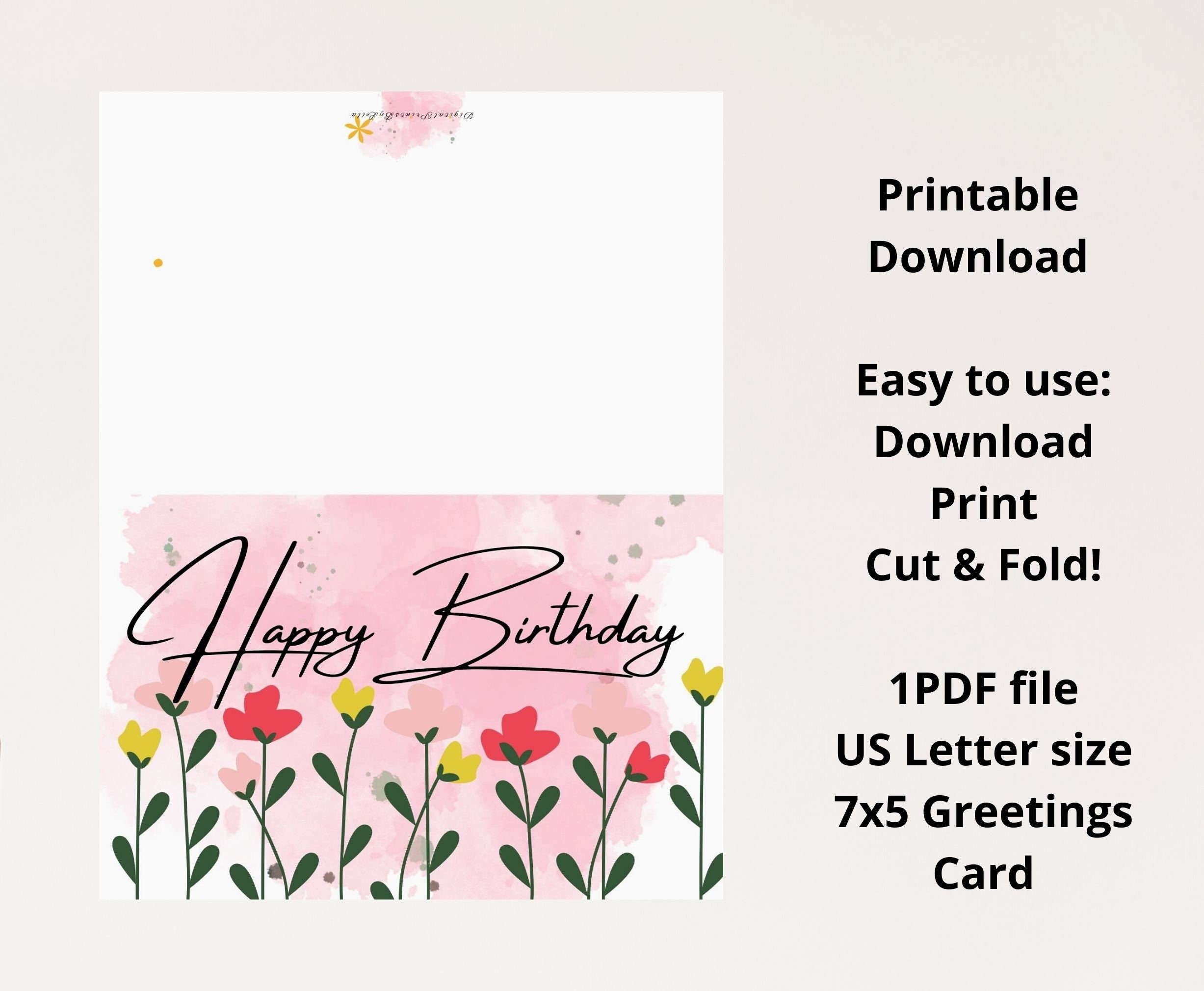 Printable Happy Birthday Card for Her Instant Download 7x5 - Etsy