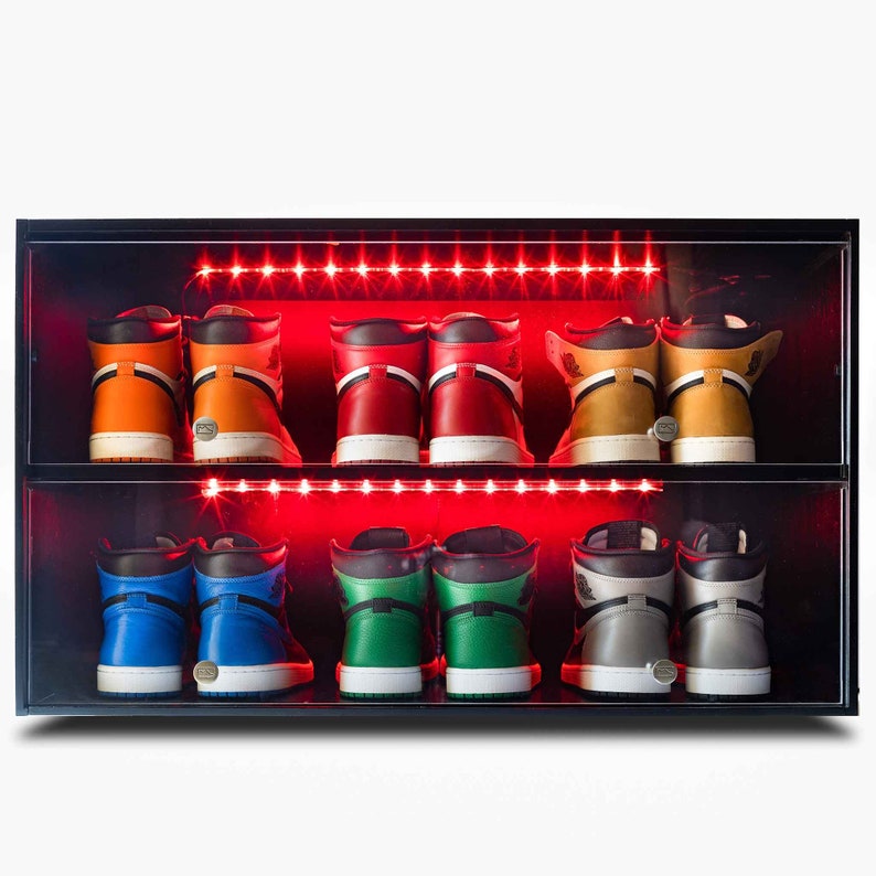 Sneaker Throne Shoe Rack with Lights Sleek Wood Shoe Shelf with Sliding Doors Premium Shoe Organizers and Shoe Storage for Closets image 3