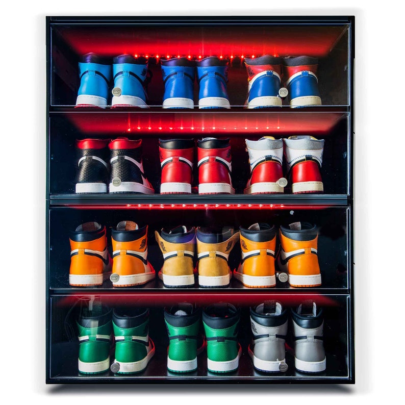 Sneaker Throne Shoe Rack with Lights Sleek Wood Shoe Shelf with Sliding Doors Premium Shoe Organizers and Shoe Storage for Closets image 8