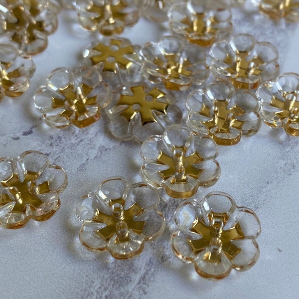 15mm Acrylic/Gold Flower Buttons x 10 pieces