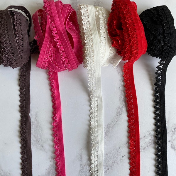 15mm Fancy Ruffle Picot Élastique - Rouge / Noir / Blanc / Rose / Choc