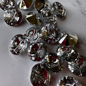 Vintage Swarovski Crystal Rhinestones and Silver Metal Floral Shank Back  Button - 40L/25.5mm - Swarovski - Rhinestone - Buttons