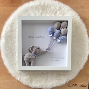 3D baby gift,  box frame, Crochet Elephant, Baby room picture, nursery decoration