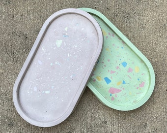 Oval Minimalist Modern Home Decor Pastel Terrazzo Jewelry Catch All Trinket Tray