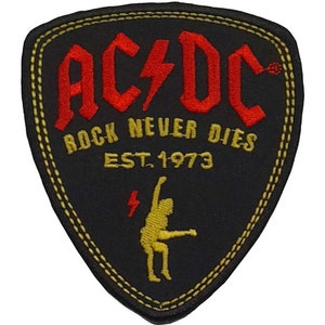AC/DC Iron-On Patch Oval Black Letters Logo – Rock Band Patches