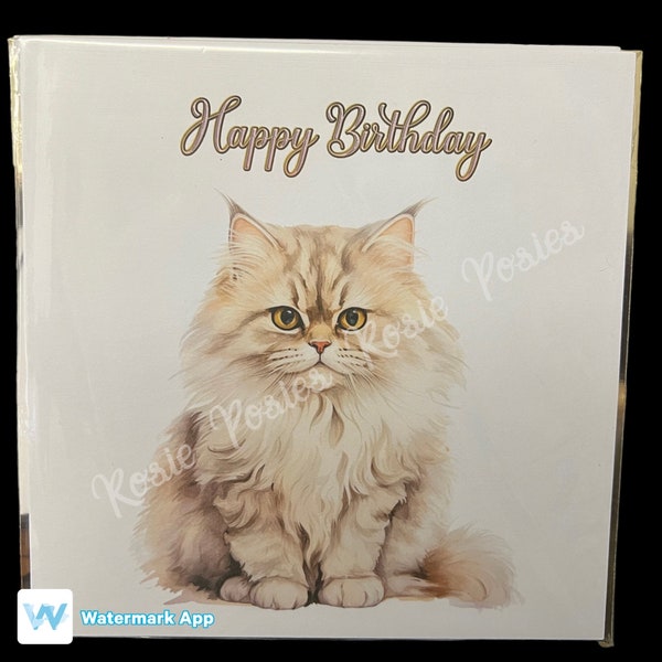 Persian Cat Birthday Card, personalised card