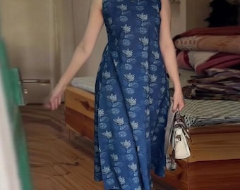 Blue Floral Kurta Palazzo Set | Sleeveless Rayon Anarkali Suit