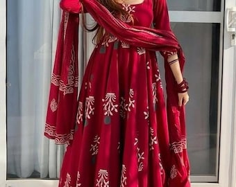 Rayon Anarkali Kurta Set with Dupatta | Floral Kurta Palazzo | Indian Ethnic Suit for Women | Festive & Wedding Wear Outfit