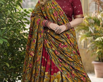 Kalamkari Silk Lehenga Choli Set – Indian Wedding Wear