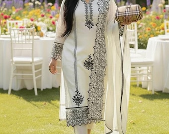 Off-White Embroidered Kurta Set with Dupatta | Indian Ethnic Festive Wear