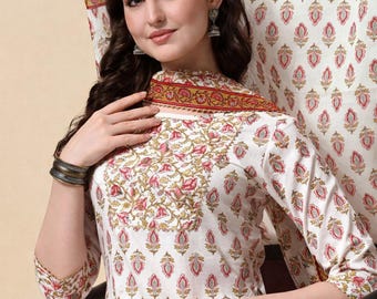 Floral Cotton Kurta Set with Gotta Patti Dupatta, Indian Ethnic Suit
