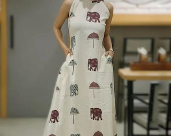 Elephant Print Rayon Kurta Palazzo Set | Sleeveless Indian Outfit