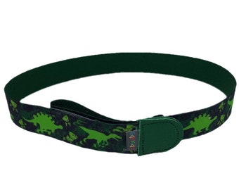 Children's belt without buckle with dinosaur motif