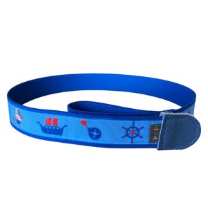 Cinto infantil pirata azul, cinto infantil sem fivela, cinto para crianças e bebês, ajustável de forma flexível, elástico, fabricado na Alemanha
