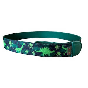 Cinto infantil dinossauro verde, cinto infantil sem fivela, cinto para crianças e bebês, ajustável de forma flexível, elástico, fabricado na Alemanha