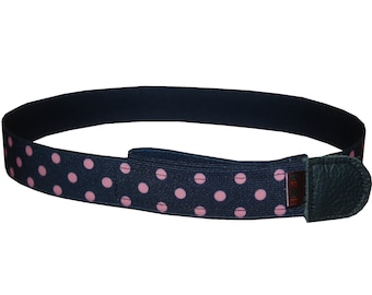 Children's belt without buckle motif dots blue pink