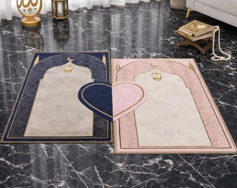Soft Padded Islamic Prayer Mat Set For Couples, Muslim Wedding Nikkah Gift