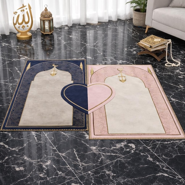 Juego de alfombras de oración islámicas acolchadas y suaves para parejas, regalo para la ceremonia de boda musulmana (Nikkah).