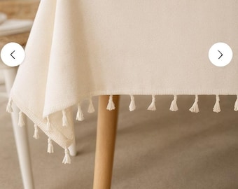 Turkish Linen Tablecloth: Woven Fringed Natural  Table Tapestry