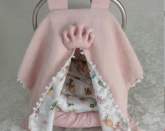 Personalized Muslin Car Seat Canopy – Reversible Cotton Stroller Cover