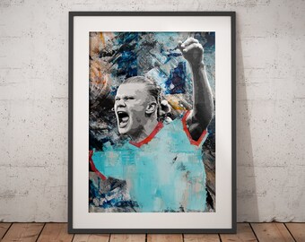 Erling Haaland Noorse en Manchester City voetballer abstracte muurprint