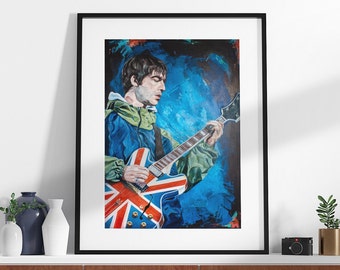 Noel Gallagher kunst aan de muur afdrukken. Oasis Maine Road 1996-concert, voormalig huis van Manchester City