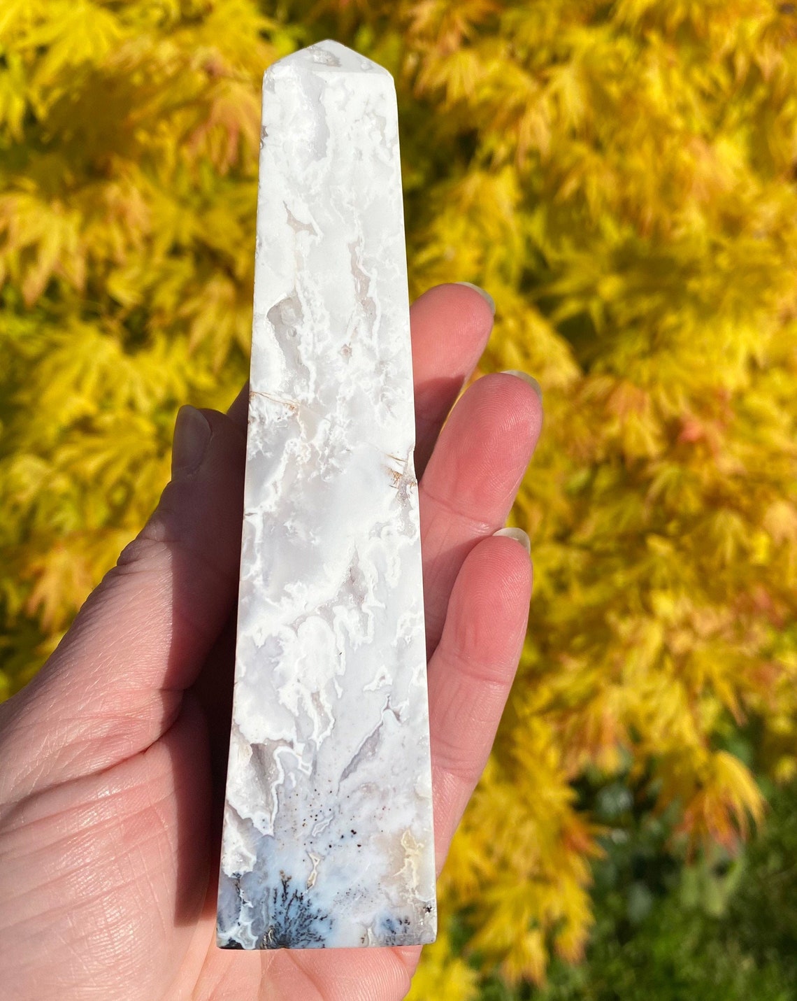 Druzy White Plume Agate Tower With Dendrites Etsy
