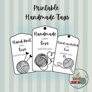 Directe download afdrukbare cadeaukaartjes voor breien/haken | Gemaakt met liefde-tags | Cadeaukaartjes van vezels