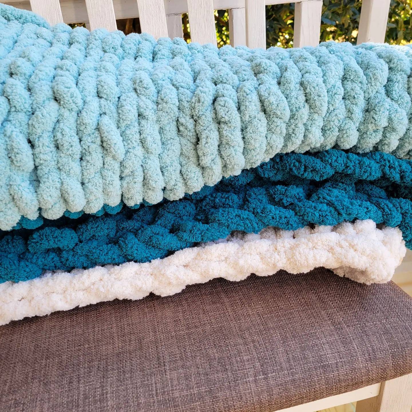 Color Block Lap Blanket Knit Throw Blanket Finger Knit Etsy