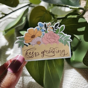 Keep Growing Floral Naklejka Słodka naklejka z kwiatami Inspirująca naklejka Prezent dla miłośników natury Słodka naklejka winylowa z kwiatami na Kindle