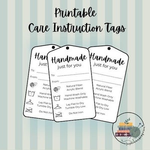 Printable Care Instruction Tags for Handmade Items | Care Instructions for Knit Items | Yarn Care Instruction Tags