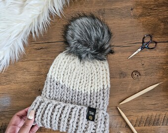 Women’s Wool Blend Knit Beanie with Removable Pom – Hand Knit Winter Hat, Cozy Cold Weather Accessory