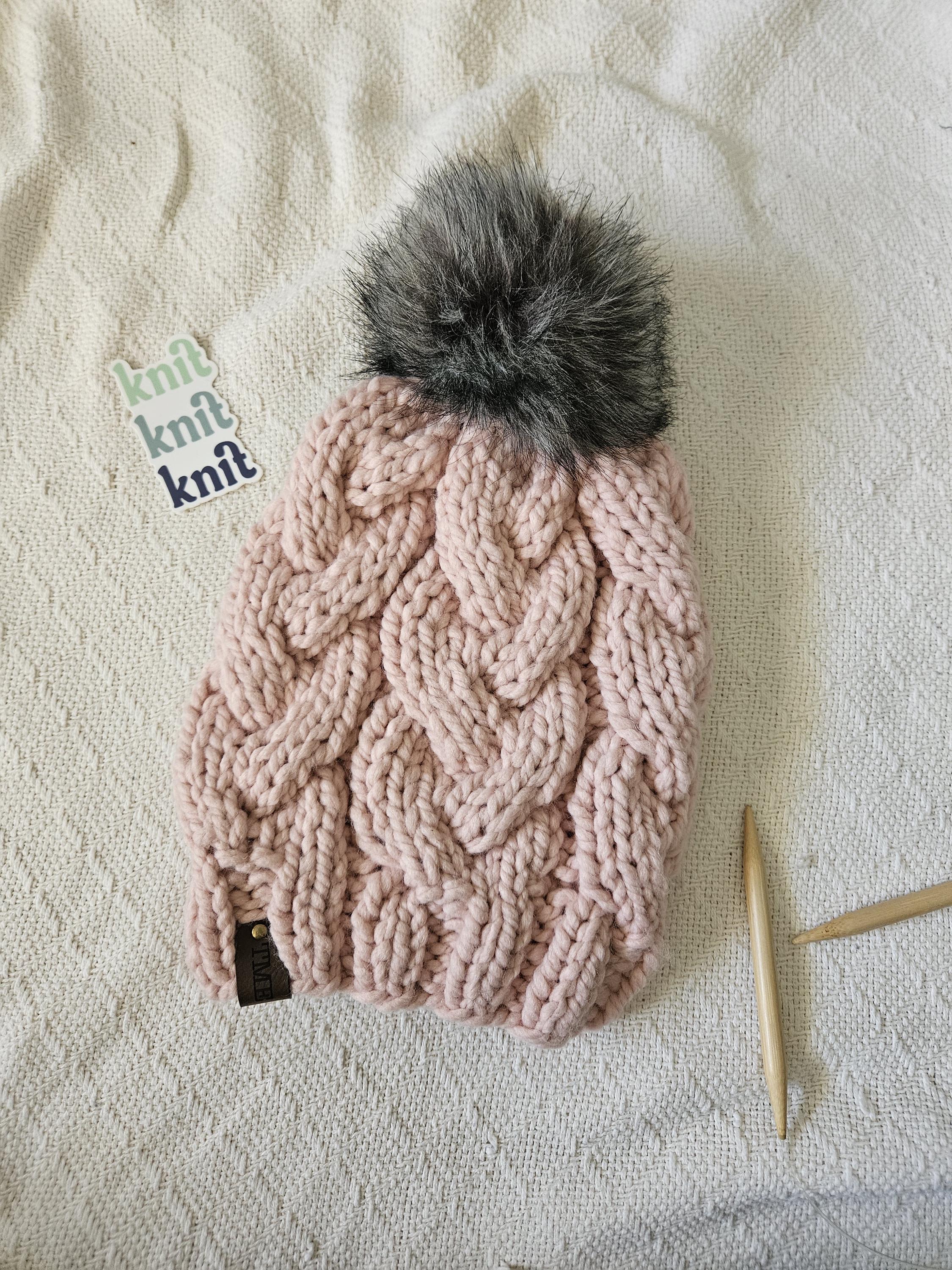 Cable Cuff Beanie with Faux Fur Pom, Recycled Polyester Blend, Warm Winter Hat Show Off Cable Knit Pom Beanie – Storm Creek main image 4