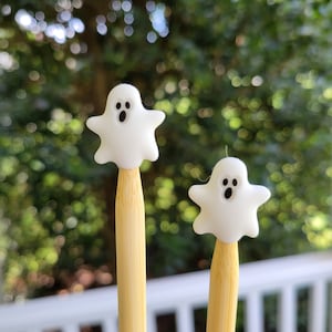 Set of Two Ghost Knitting Needle Minders | Needle Toppers | Knitting Notions | Cute Stitch Stoppers
