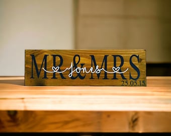 Personalised Mr & Mrs Wooden Wedding Sign, Anniversary Gift