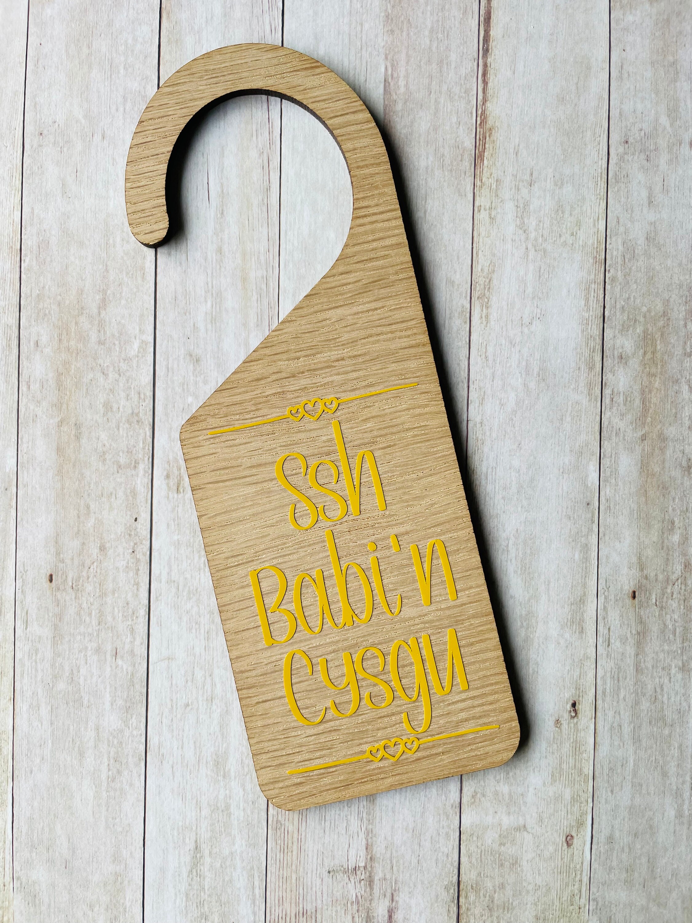 Welsh Baby Gifts, Ssh Babi 'n Cysgu Hanging Door Sign, Do Not Disturb, Door Hanger, New Baby
