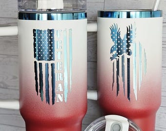 Military 40oz personalized engraved tumblers with lid and straw, gift, travel mug