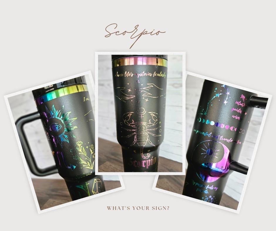 Zodiac Signs 40 oz personalized engraved tumblers with lid and straw, gift, travel mug