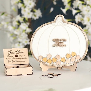 Pumpkin wedding guest book sign Autumn wedding drop box Fall guest book wedding Wood guest book sign in Guest book hearts