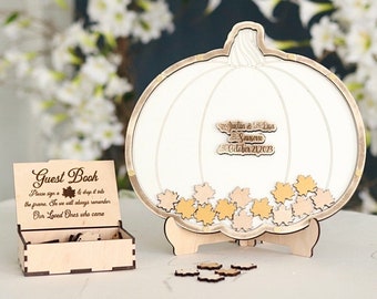 Pumpkin Wedding Guest Book: Autumn Drop Box, Wooden Hearts