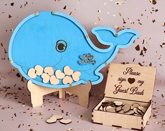 Baby whale guest book First birthday gift Baby shower guest book alternative Baby boy guest book