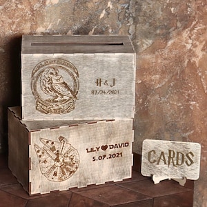 Caja de tarjetas temática personalizada Caja de tarjetas única Caja de tarjetas de boda personalizada Caja de tarjetas de boda caja de bodas Caja de tarjetas de madera de boda