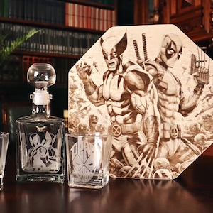 Deadpool & Wolverine Whiskey Decanter Set: Groomsman Gift