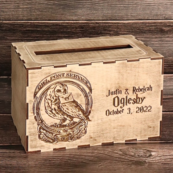 Custom themed card box Wedding wood card box Owl card box Unique wedding favor