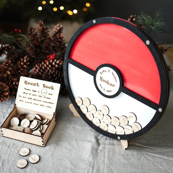 ポケモンのゲストブック ポケモンボールのウェディングゲストブックの代替品 ポケモンをテーマにしたドロップボックス ボールウェディングテーマ