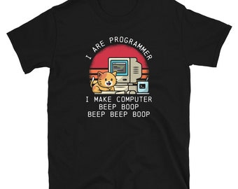 I Are Programmer Cat Beep Boop Retro Cat Lover and Coder Short-Sleeve Unisex T-Shirt
